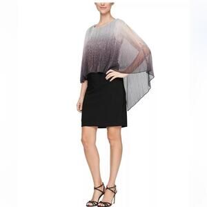 SL FASHIONS Women's Shimmer-Popover Sheath Dress size 16 New black and silver